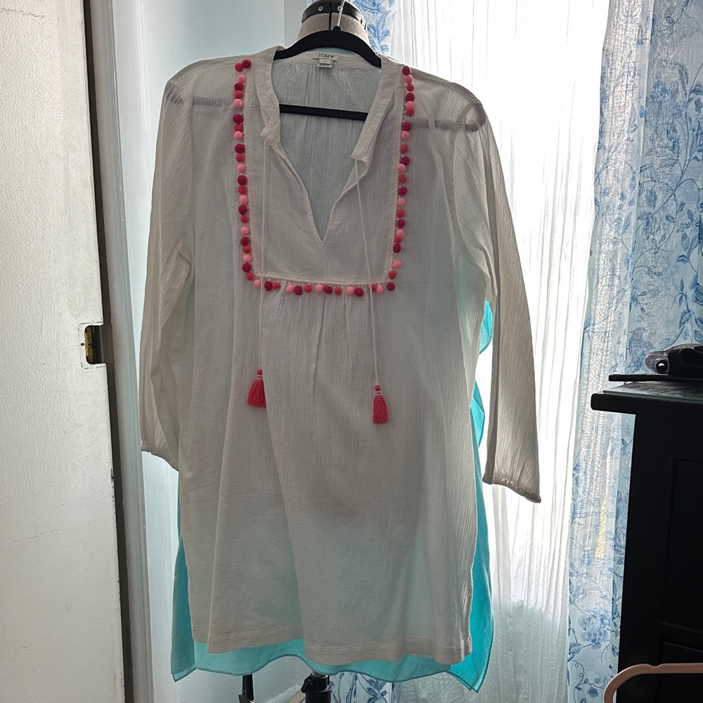 J. Crew White Tunic with Pink Accents